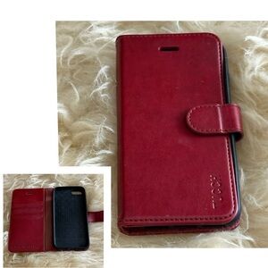 Red Leather Phone Case with Magnetic Closure